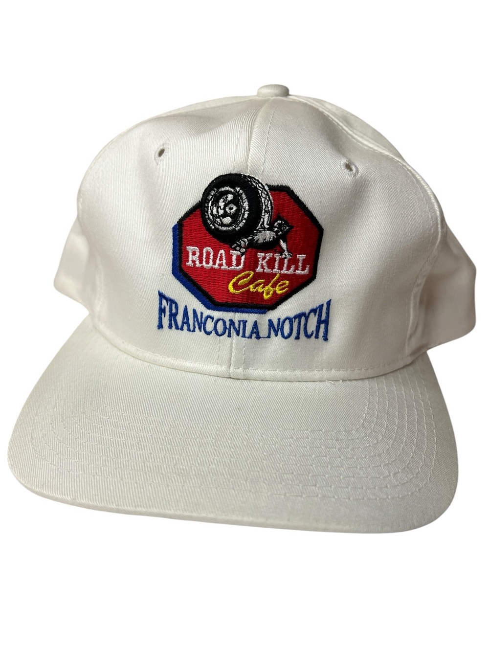 90s Road Kill Cafe Franconia Notch White Embroidered Cap Vintage